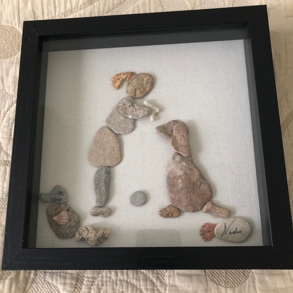 Pebble Art - ‘A Girl With Her Dog.. Treat Time!’ 🐾 🦴🐶 Wall decor